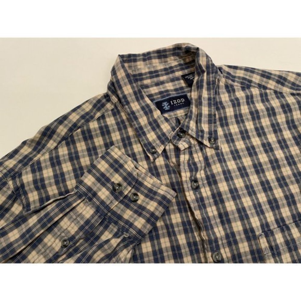 Izod Button Down Plaid Shirt Long‎ Sleeve 100% Cotton Size Large